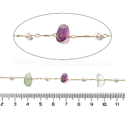 Handmade Natural Fluorite Chip Beaded Chains&nbsp;CHC-F020-02G-01