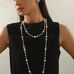 Iron Round Stud Earrings & Rosr Double Layer Necklaces Sets for Women&nbsp;FN3317-1