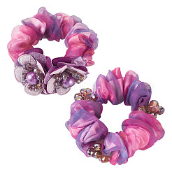 2Pcs 2 Colors Chic Solid Color French Satin Pigtail Hair Tie for Elegant Hairstyles&nbsp;OHAR-TA0001-10A