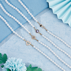 4Pcs 4 Style Heart & Evil Eye & Infinity & Helm Brass Rhinestone Pendant Necklaces Set with Imitation Pearl Beaded Chains for Women&nbsp;BJEW-FI0001-30