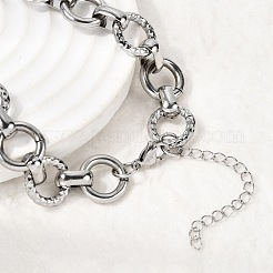 13MM 304 Stainless Steel Textured Round Ring Link Chain Necklaces&nbsp;NJEW-P349-01B-P