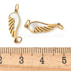 304 Stainless Steel Pave Natural White Shell Wing Connector Charms&nbsp;STAS-Q345-23G