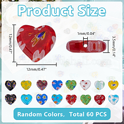 60Pcs Handmade Millefiori Glass Heart Beads&nbsp;LK-HY0001-01