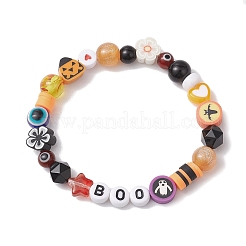3Pcs 3 Styles Halloween Theme Resin & Polymer Clay & Glass Beaded Stretch Bracelets&nbsp;BJEW-JB10876