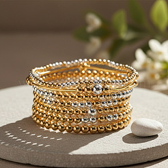8Pcs 8 Styles Brass Round Beads Stretch Bracelets & Beaded Bracelets for Women&nbsp;HH7054-1