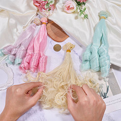4Pcs 4 Colors High Temperature Fiber Long Flat Curly Hairstyle Doll Wig Hair&nbsp;DOLL-GL0001-04A