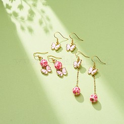 3 Pairs 3 Style Pink Alloy Enamel Charms & Resin Beads Dangle Earrings&nbsp;EJEW-JE05030-01