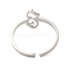 Non-Tarnish Hollow Cat 304 Stainless Steel Open Cuff Rings for Women&nbsp;RJEW-N048-07P