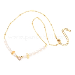 Natural Lemon Quartz(Heated) Chip and Rice Natural Pearl Beaded Necklaces&nbsp;GG-CBA3297-15G-B