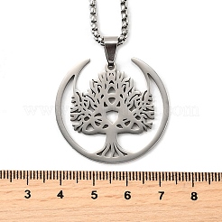 Tree of Life 201 Stainless Steel Crescent Moon Tree of Life Pendant Necklaces for Women&nbsp;NJEW-M105-06P