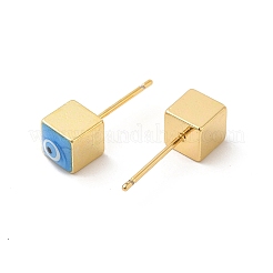 Long-Lasting Plated Cube with Enamel Evil Eye Stud Earring&nbsp;EJEW-E272-01G