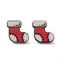 Christmas Printed Wooden Stud Earrings&nbsp;EJEW-D046-02