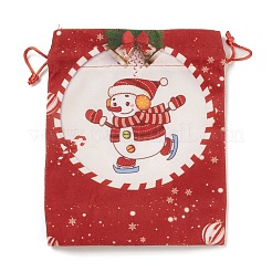 Christmas Theme Rectangle Cloth Bags with Jute Cord&nbsp;ABAG-P008-01B