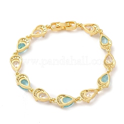Glass Teardrop with Cubic Zirconia Link Chain Bracelet&nbsp;BJEW-M296-04G