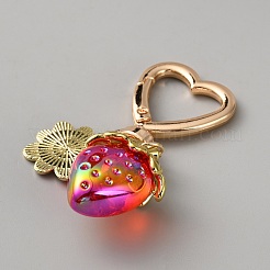 Strawberry with Daisy Alloy Enamel Pendant Keychains&nbsp;KEYC-WH0036-66