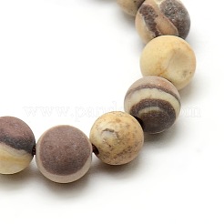 Frosted Natural Zebra Jasper Round Bead Strands&nbsp;G-M064-8mm-03