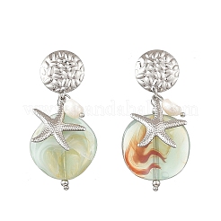 304 Stainless Steel & Acrylic & Natural Pearl Stud Dangle Earrings&nbsp;EJEW-JE07446-01