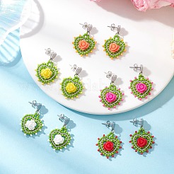 Stainless Steel Glass Heart Dangle Stud Earrings&nbsp;EJEW-MZ00608