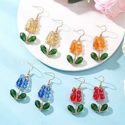 4 Pairs Brass Flower Dangle Earrings&nbsp;EJEW-TA00758