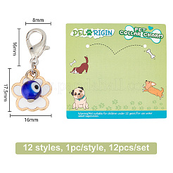 12Pcs 12 Styles Paw Print Alloy Enamel Pet Pendant Decorations&nbsp;HJEW-AB00743