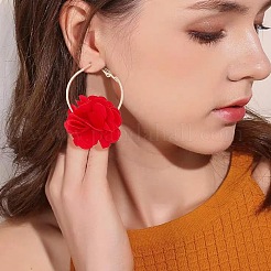 4 Pairs 4 Colors 3D Flower Cloth Hoop Earrings&nbsp;EJEW-AN0003-69