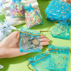 30Pcs Gold Stamping Moon Star Organza Drawstring Gift Bags&nbsp;ABAG-TA0002-21F