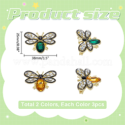 6Pcs 2 Colors Bees Alloy Rhinestone Lapel Pin Brooches for Backpack Clothes&nbsp;JEWB-ME0001-08