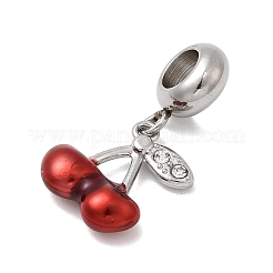 304 Stainless Steel Red Enamel Fruit European Dangle Charms&nbsp;STAS-D153-26P