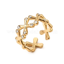 304 Stainless Steel Rhinestone Cuff Open Rings for Women&nbsp;RB-CBA2039-03G