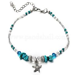 Synthetic Turquoise Chips Beads Anklets&nbsp;WGE754A-01