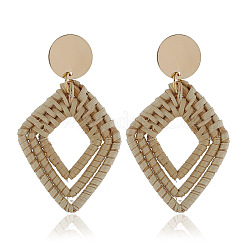 Alloy Rattan Woven Dangle Stud Earrings&nbsp;FS-WGA068A-01
