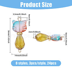 24Pcs 8 Style Glass Connector Charms&nbsp;PALLOY-CA00025
