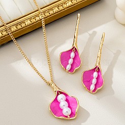 Alloy Enamel with Plastic Pearl Pendant Necklaces & Stud Earrings&nbsp;FS-WG966C8-01