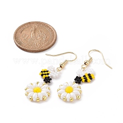 Glass Seed Braided Bee with Flower Dangle Earrings&nbsp;EJEW-MZ00025