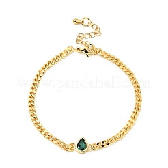 Cubic Zirconia Teardrop Link Bracelet with Curb Chains&nbsp;BJEW-A127-06G