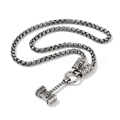 304 Stainless Steel Box Chain Viking Mjolnir Thor Hammer Pendant Necklaces for Men&nbsp;NJEW-K278-11AS