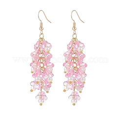 5 Pairs 5 Color Trumpet Flower Glass & Imitation Pearl Beaded Dangle Earrings&nbsp;EJEW-JE05100