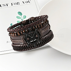 1Pc Cowhide & Imitation Leather Cord Knitted Multi-strand Bracelets&nbsp;AJEW-GF0011-50C