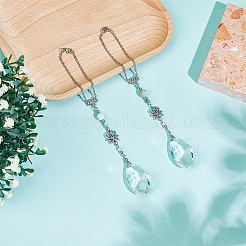 2Pcs Glass Teardrop & Lotus Alloy & Natural Chrysoprase Pendant Decorations&nbsp;HJEW-WH00101