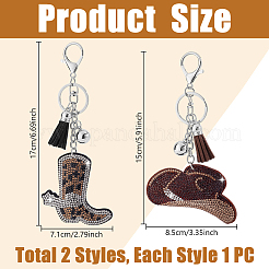 2Pcs 2 Styles PU & Rhinestone Keychains&nbsp;KEYC-GA0001-58
