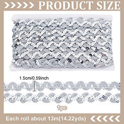 Sparkle Wavy Polyester Lace Ribbon with PVC Paillette&nbsp;OCOR-WH0078-351A