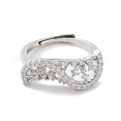 Rack Plating Brass Micro Pave Cubic Zirconia Adjustable Rings&nbsp;RJEW-D025-15P