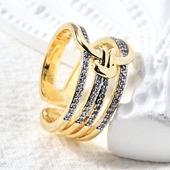 Brass Micro Pave Cubic Zirconia Open Cuff Rings&nbsp;RJEW-D313-11PG