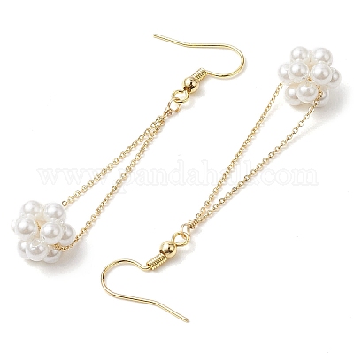 Shell Pearl Beads & Brass Cable Chain Dangle Earrings&nbsp;EJEW-TA00570-1