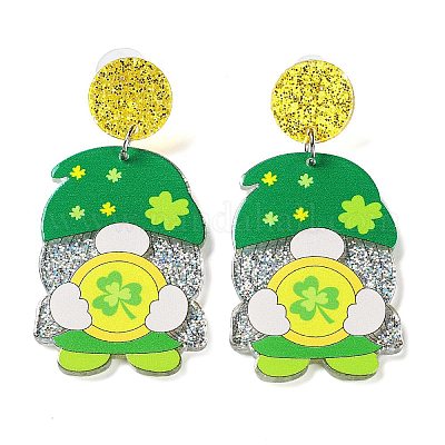 Saint Patrick's Day Sparkling Acrylic Dangle Stud Earrings&nbsp;EJEW-P243-A05-1