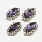 Sew on Rhinestone, Multi-strand Links, Glass Rhinestone, with Brass Findings, Garments Accessories, Horse Eye, Platinum, Tanzanite, 21.5~23x11x5~6mm, Hole: 1mm