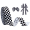 1 Roll Polyester Ribbons, Flat with Tartan Pattern, Black, 7/8 inch(22mm), 20 yards/roll