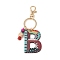 Wood Keychain, with Dye & Iron Key Ring, Letter B, 11.6~12.1cm
