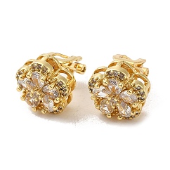 Rack Plating Real 18K Gold Plated Brass Sunflower Clip-on Earrings, with Cubic Zirconia and Glass, Long-Lasting Plated, Lead Free & Cadmium Free, Clear, 11.5x11.5x16mm