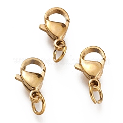 Ion Plating(IP) 304 Stainless Steel Lobster Claw Clasps, With 201 Stainless Steel Jump Ring, Golden, 12x7x3.5mm, Hole: 3mm, Jump Ring: 5x0.6mm